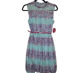 Knitworks Girls Plus Size 18 1/2 Sleeveless Belted Lined Fit & Flare Dress NWT